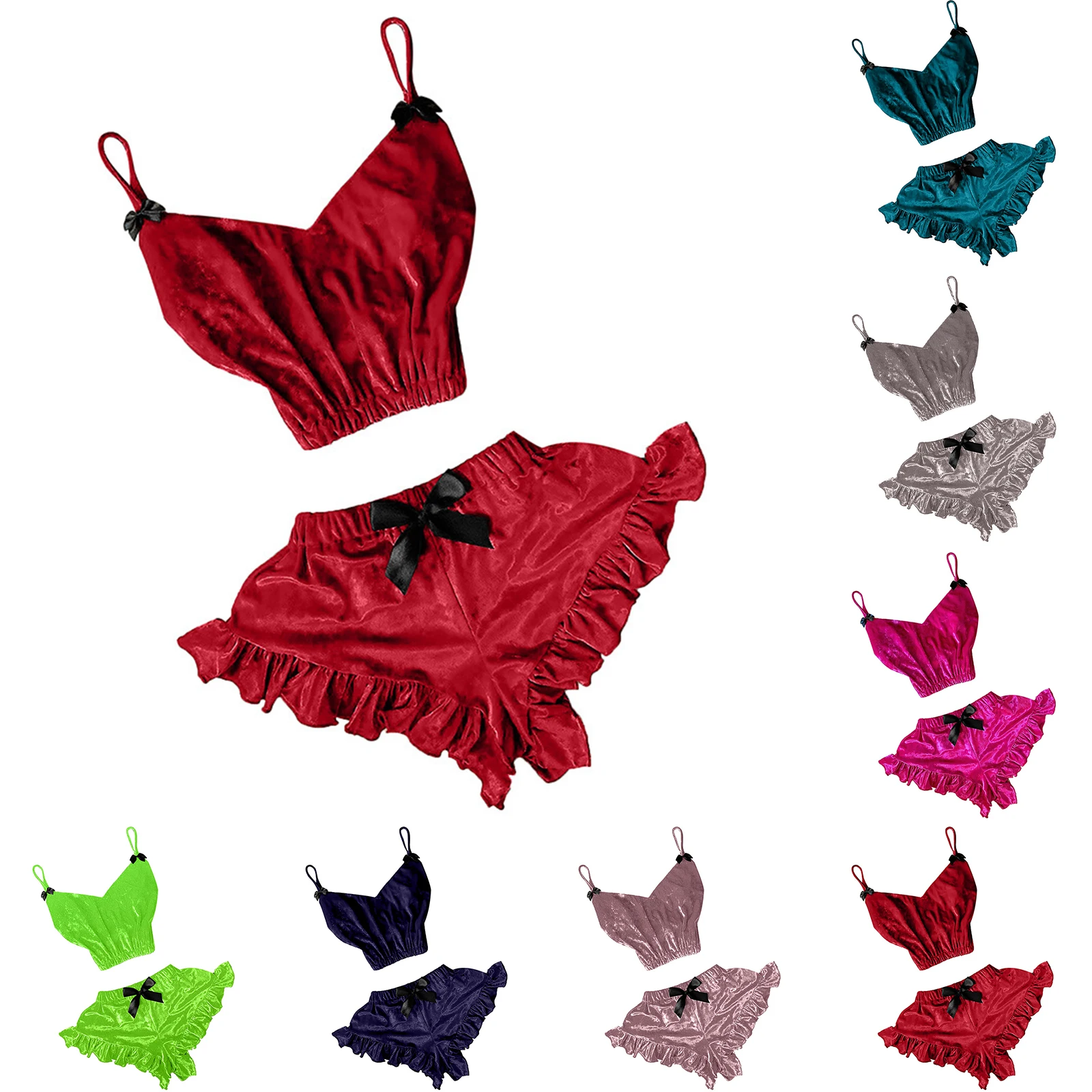 Lounge Wear Women Lingerie Set Custom Shorts and Crop Top 2 Piece Pajamas Set For Women's Velvet Sleepwear, Customized color
Lounge Wear Women Lingerie Set Custom Shorts and Crop Top 2 Piece Pajamas Set For Women's Velvet Sleepwear, Customized color