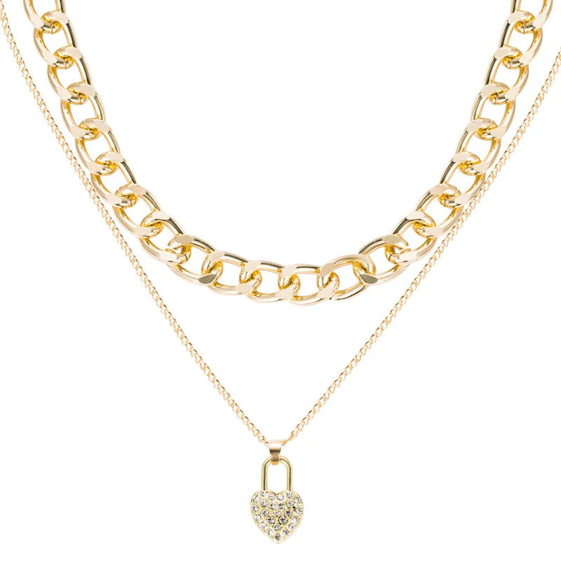 European and American cross border fashion heart lock pendant thick chain multi-layer women's Necklace
European and American cross border fashion heart lock pendant thick chain multi-layer women's Necklace