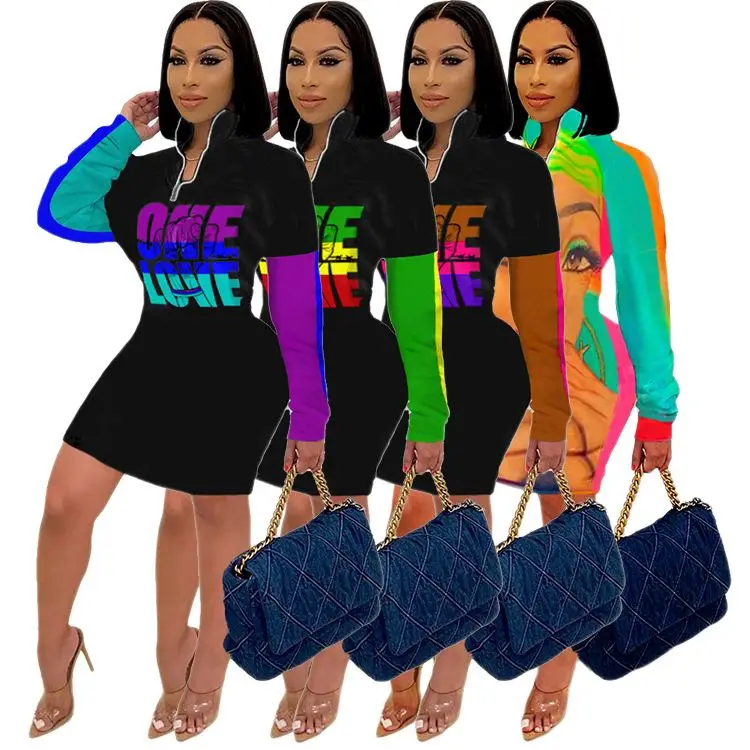 Hot Selling Women Fashion Clothing contrast color letter print autumn winter casual short Dresses Women 2021 Long Sleeve Dress
Hot Selling Women Fashion Clothing contrast color letter print autumn winter casual short Dresses Women 2021 Long Sleeve Dress
