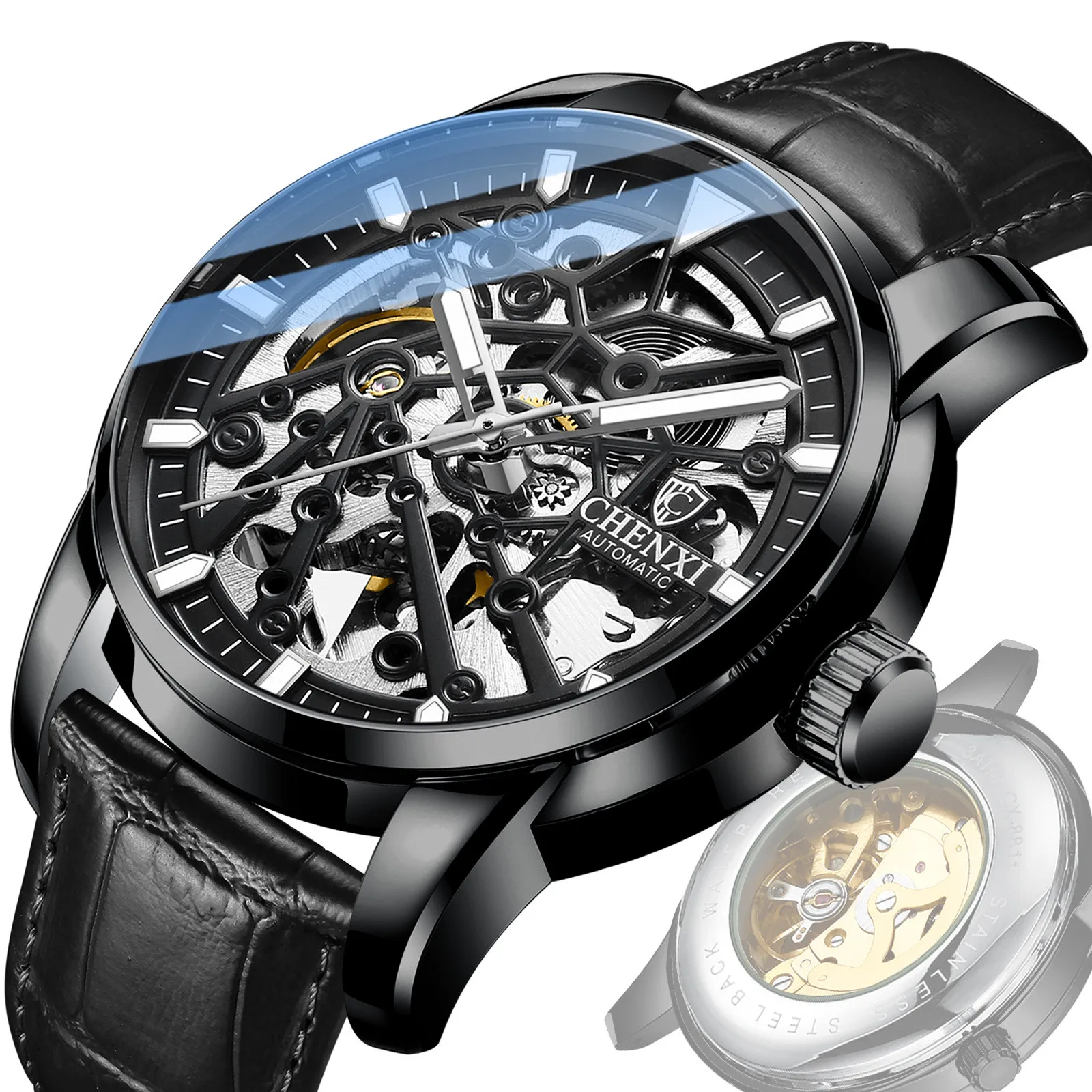 Classic Mechanical Watch Waterproof Leather Belt Wrist Automatic Watch Green Dial Mechanical Men Watches, Black,green,blue,gold
Classic Mechanical Watch Waterproof Leather Belt Wrist Automatic Watch Green Dial Mechanical Men Watches, Black,green,blue,gold