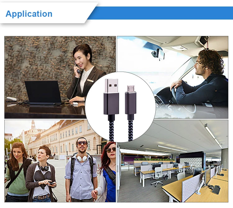 Round 1M 2A Tinned Copper Polyester Braided Mobile Phone Micro B Charger Cable For Android - ANKUX.COM