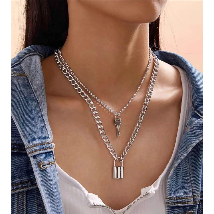 Lock Pendant Chain Choker Necklace Multilayered Lock and Key Necklace for Women Girls
Lock Pendant Chain Choker Necklace Multilayered Lock and Key Necklace for Women Girls