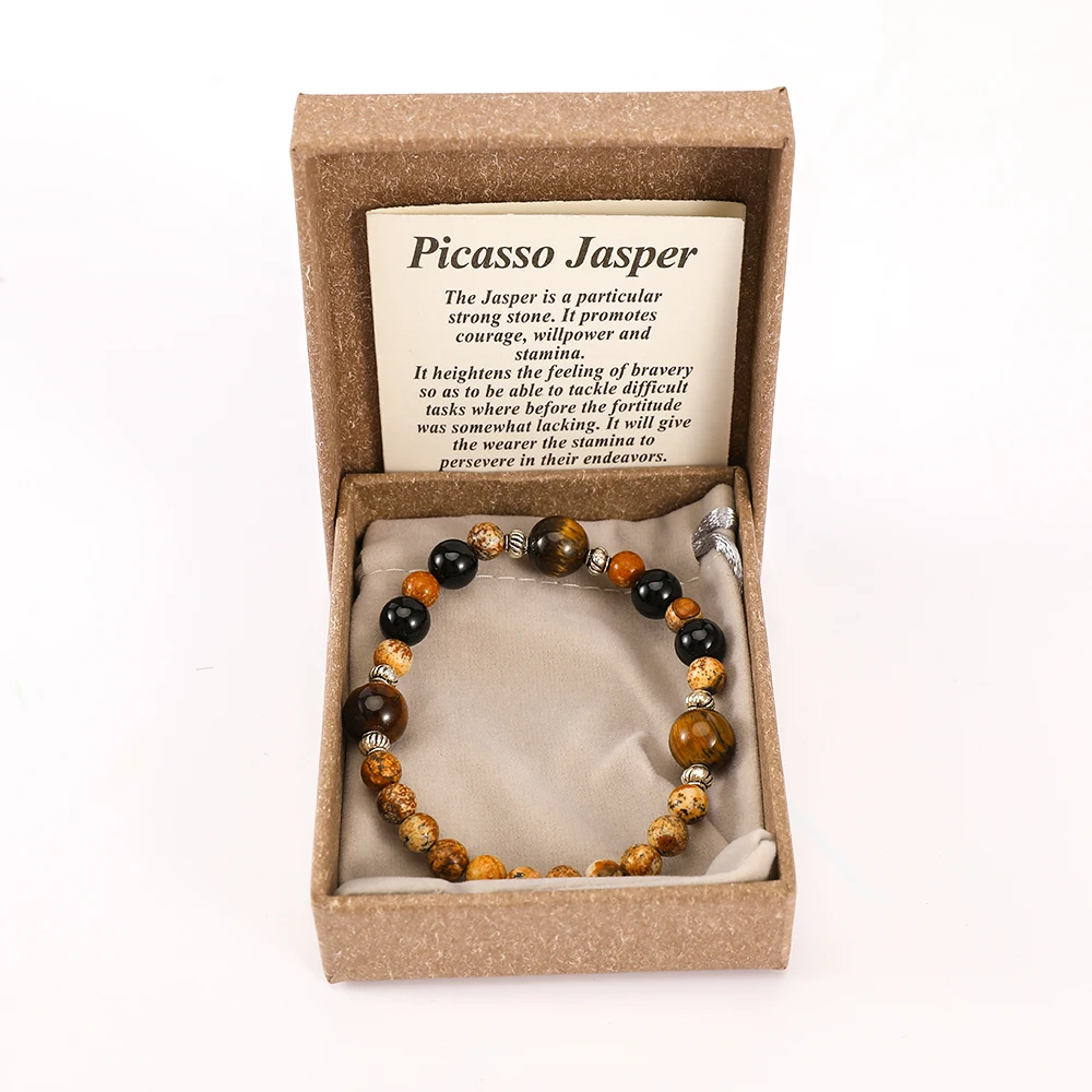 Gift Box Packing Natural Picasso Stone Bracelets 8 mm Beads Alloy Chain Bracelet 2021 Summer For Unisex, As photo
Gift Box Packing Natural Picasso Stone Bracelets 8 mm Beads Alloy Chain Bracelet 2021 Summer For Unisex, As photo