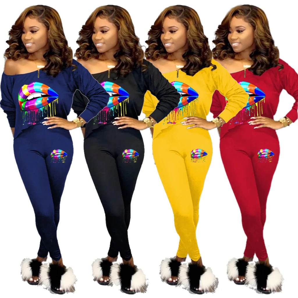 Hot style Ladies long sleeve Lip Print T-Shirt Casual Suit trousers two pieces set, 4 color
Hot style Ladies long sleeve Lip Print T-Shirt Casual Suit trousers two pieces set, 4 color