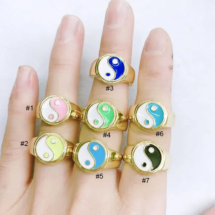 RA1029 Hot Sale Multicolor Enamel Gold Plated Yin Yang Tai Chi Rings for Women Ladies
RA1029 Hot Sale Multicolor Enamel Gold Plated Yin Yang Tai Chi Rings for Women Ladies