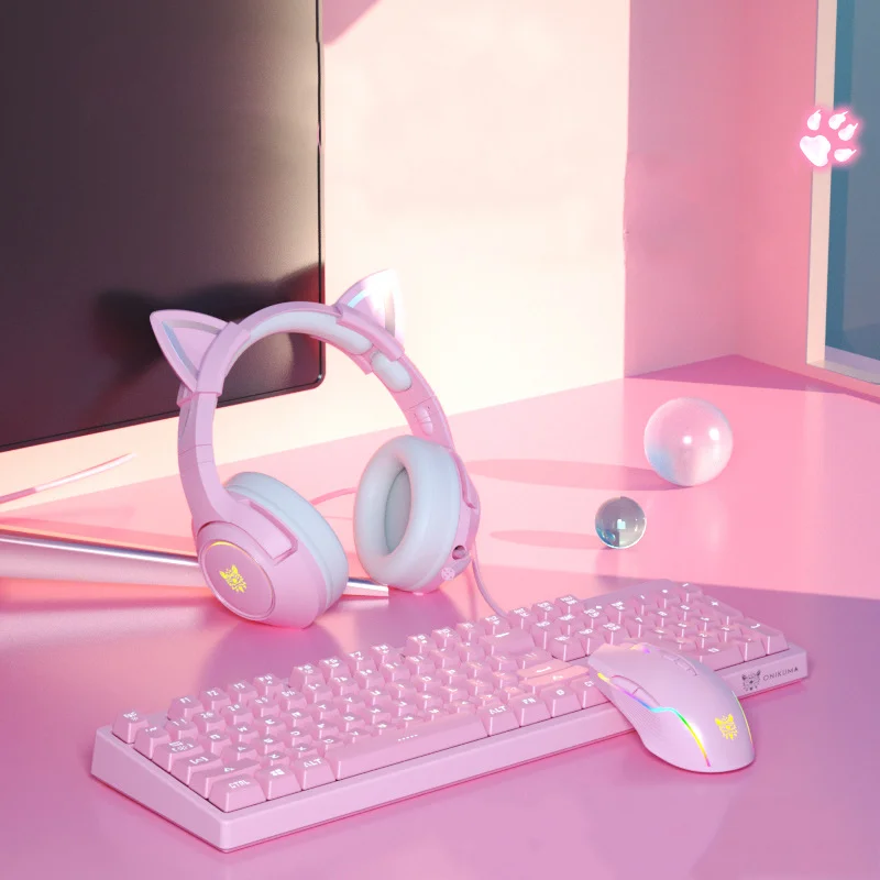 Kit Computer Wired Gamer Headset And Keyboard Mouse Combos 3 in 1 Gaming Kit For Computer Gamer, Pink 
Kit Computer Wired Gamer Headset And Keyboard Mouse Combos 3 in 1 Gaming Kit For Computer Gamer, Pink