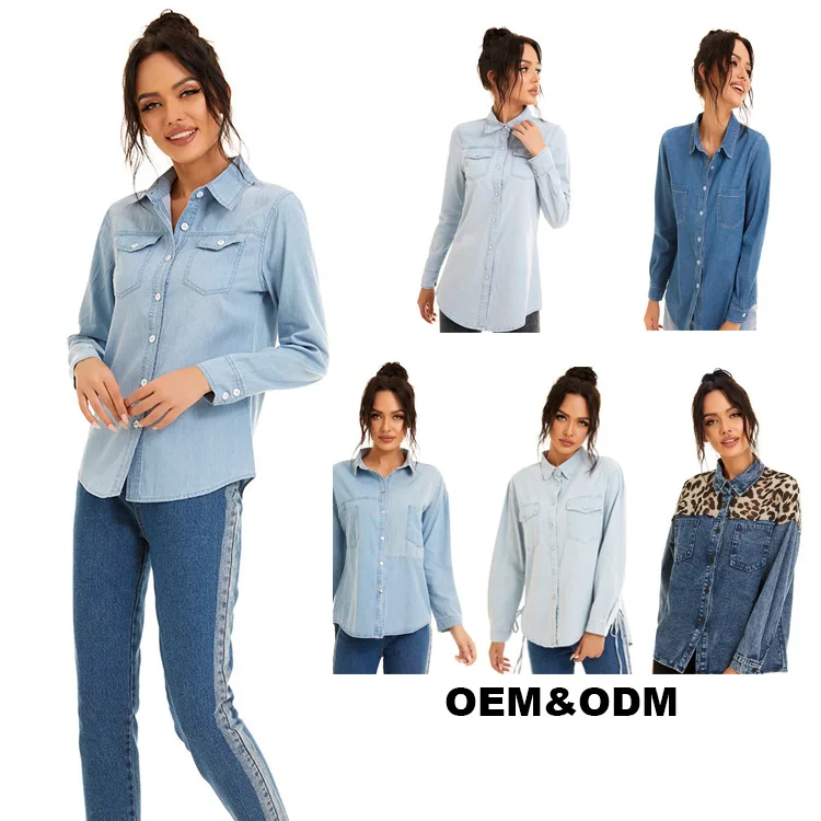 Women's 100% Cotton and high quality women denim shirts the Denim Shirt Turn-down Collar long sleeve blouses & shirts
Women's 100% Cotton and high quality women denim shirts the Denim Shirt Turn-down Collar long sleeve blouses & shirts