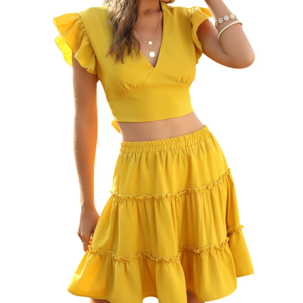 2020 new arrivals summer collection flare sleeve women ruffles two pieces skirt sets for ladies
2020 new arrivals summer collection flare sleeve women ruffles two pieces skirt sets for ladies