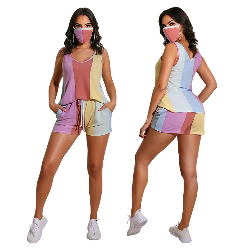2021 new arrivals summer fashionable new style color matching 0-neck loose sleeveless women casual home clothes two-piece sets, Picture
2021 new arrivals summer fashionable new style color matching 0-neck loose sleeveless women casual home clothes two-piece sets, Picture