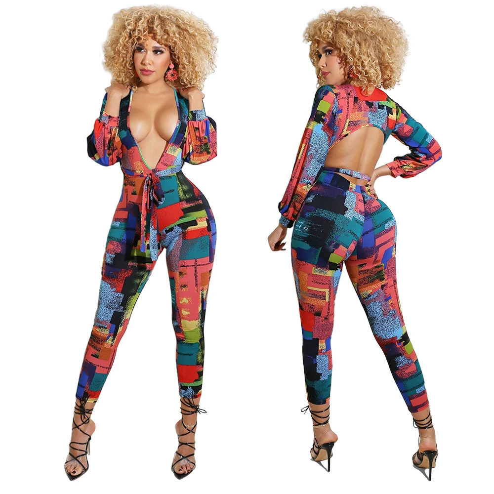 2021 fall winter ladies bodycon slim high end v-neck backless multi color printed sexy women jumpsuit
2021 fall winter ladies bodycon slim high end v-neck backless multi color printed sexy women jumpsuit