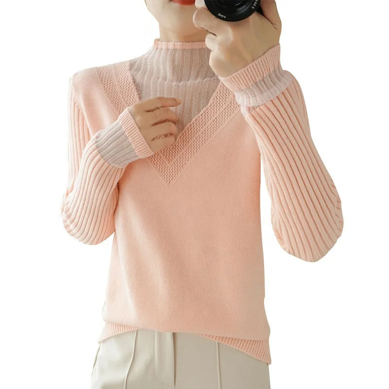 Elegant and fashion stitching lace long-sleeved knitted sweater women's half high collar pullover loose and plus size sweater, Colors as shown
Elegant and fashion stitching lace long-sleeved knitted sweater women's half high collar pullover loose and plus size sweater, Colors as shown