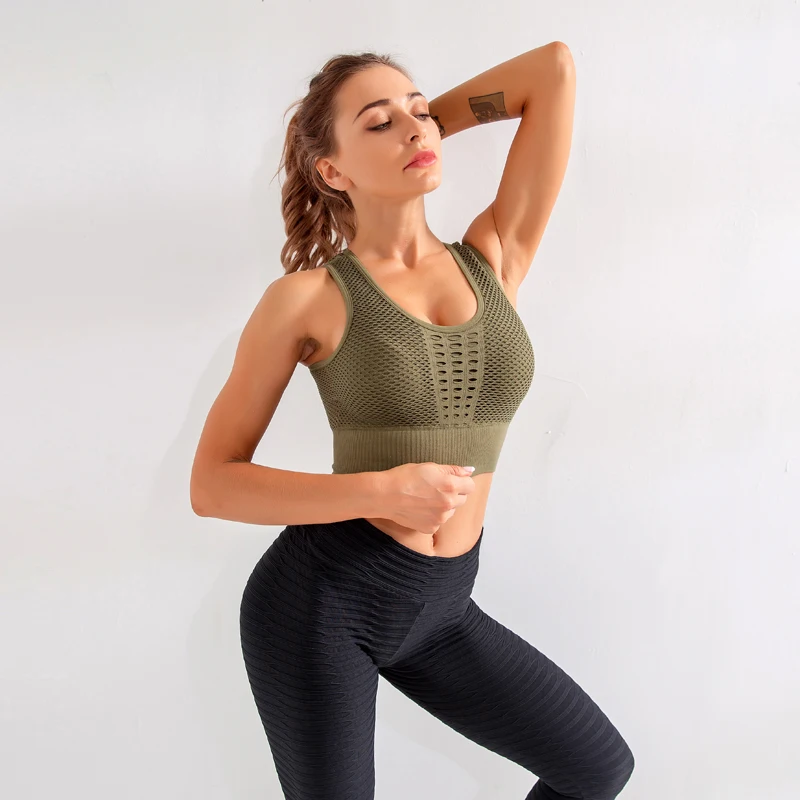 

Sports Bra Women Yoga Bra Crop Tops Workout Fitness Activewear Racerback Padded Shirt High Impact Seamless Wireless Colorful