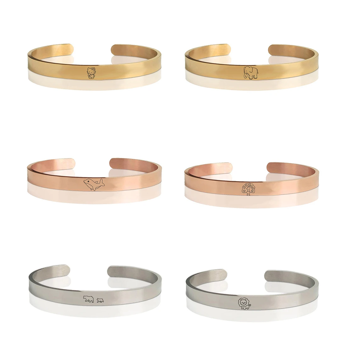 Wholesale 6MM Custom Cartoon Animals Bracelets & Bangles Stainless Steel 14K 18K Gold Plain Open Cuff Bangle Bracelets Jewelry, 14k gold, rose gold, silver
Wholesale 6MM Custom Cartoon Animals Bracelets & Bangles Stainless Steel 14K 18K Gold Plain Open Cuff Bangle Bracelets Jewelry, 14k gold, rose gold, silver