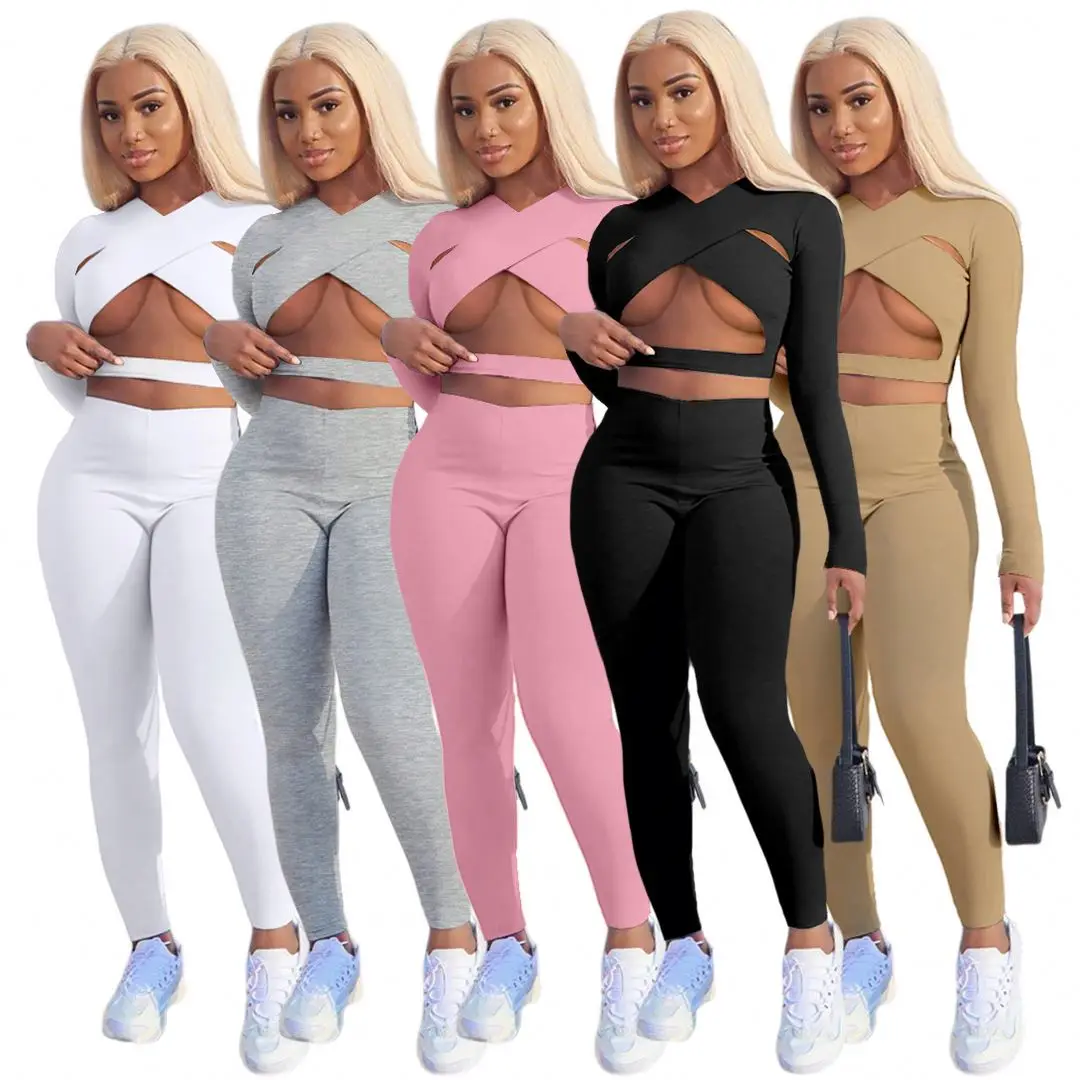 fall 2021 women clothes Cross Wrap Long Sleeve Crop Top Fitness Leggings Ladies Workout Clothing Two Piece Club Wear Womens
fall 2021 women clothes Cross Wrap Long Sleeve Crop Top Fitness Leggings Ladies Workout Clothing Two Piece Club Wear Womens