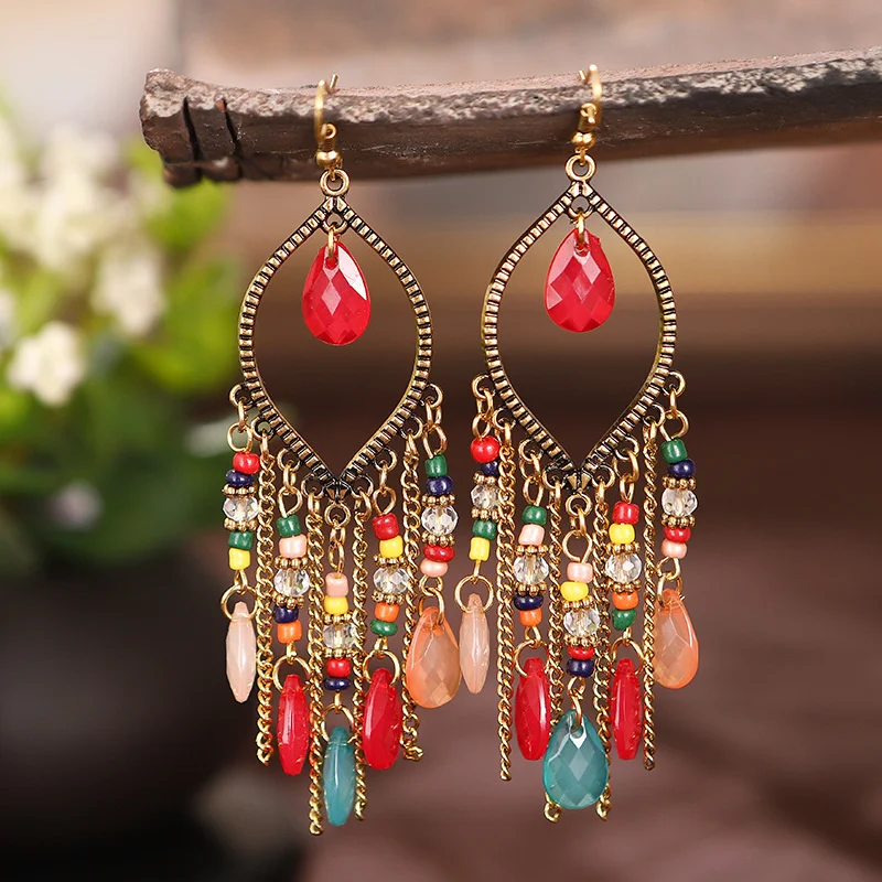 Bohemian Earrings Fashion Jewelry 2021 Women Ethnic Style Vintage Hollow Drop Shape Acrylic Beads Tassel Statement Earrings, Picture shows
Bohemian Earrings Fashion Jewelry 2021 Women Ethnic Style Vintage Hollow Drop Shape Acrylic Beads Tassel Statement Earrings, Picture shows