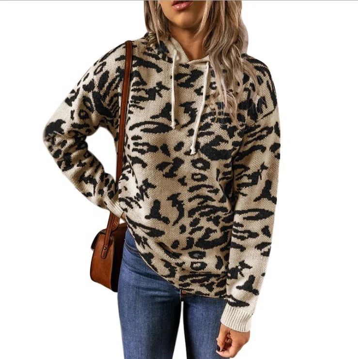 Hot selling autumn and winter women hooded knitted long-sleeved leopard printed hoodie for sale, Picture shows
Hot selling autumn and winter women hooded knitted long-sleeved leopard printed hoodie for sale, Picture shows