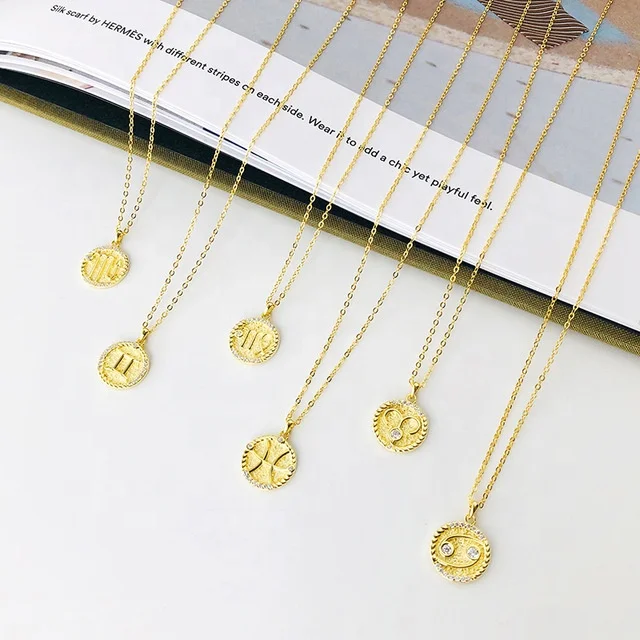 S925 Sterling Silver Coin Round Pendant Plated 18K Yellow Gold Jewelry 12 Twelve Constellation Necklace
S925 Sterling Silver Coin Round Pendant Plated 18K Yellow Gold Jewelry 12 Twelve Constellation Necklace