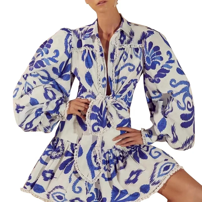 TWOTWINSTYLE Lapel Collar Puff Sleeve Shirt High Waist Skirt Bowknot Print Hit Color Two Piece Set For Women
TWOTWINSTYLE Lapel Collar Puff Sleeve Shirt High Waist Skirt Bowknot Print Hit Color Two Piece Set For Women