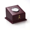 Custom Maroon Luxury PU Leather Woodend Office Executive Clock Desk Organizer