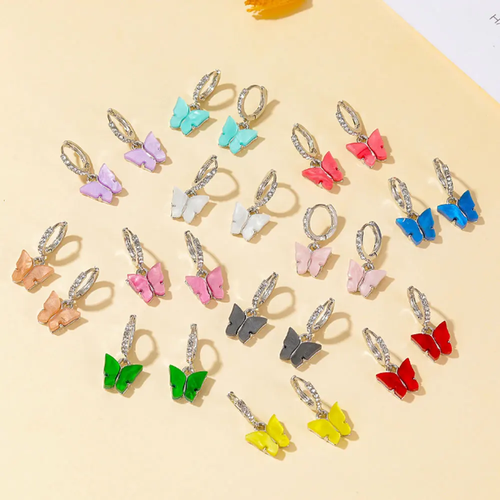 white pink red blue blue butterfly earrings new design huggie hoop acrylic, As picture or customized
white pink red blue blue butterfly earrings new design huggie hoop acrylic, As picture or customized