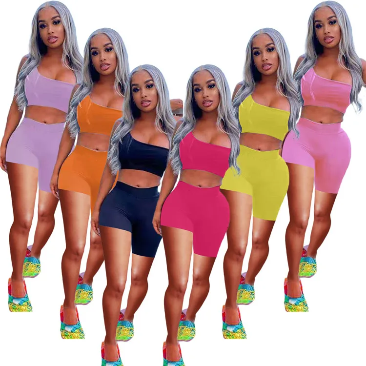 Summer 2021 Irregularity One Shoulder Crop Top Jogging Sets Clothing Woman Biker Ladies Short Pants Two Piece Set Outfit, As picture
Summer 2021 Irregularity One Shoulder Crop Top Jogging Sets Clothing Woman Biker Ladies Short Pants Two Piece Set Outfit, As picture