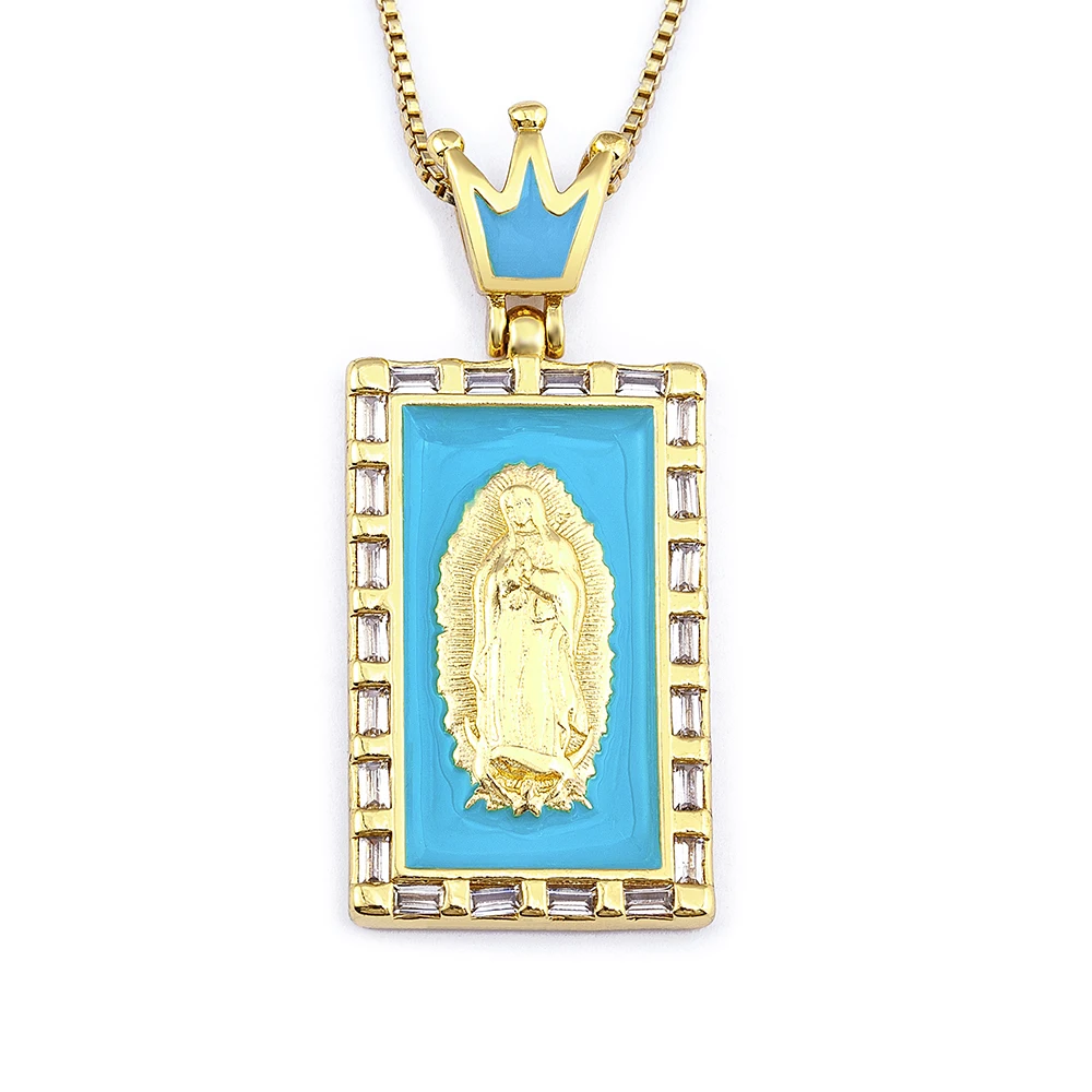 Religious Rhinestone Rectangle Virgin Mary Enamel Pendant Necklace Cubic Zircon Crown 18K Gold Chain Jewelry for Women Men, 4 color
Religious Rhinestone Rectangle Virgin Mary Enamel Pendant Necklace Cubic Zircon Crown 18K Gold Chain Jewelry for Women Men, 4 color