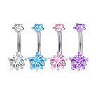 Belly Button Ring Surgical Steel Internally Threaded Star CZ Body Piercing Navel Bar 14G