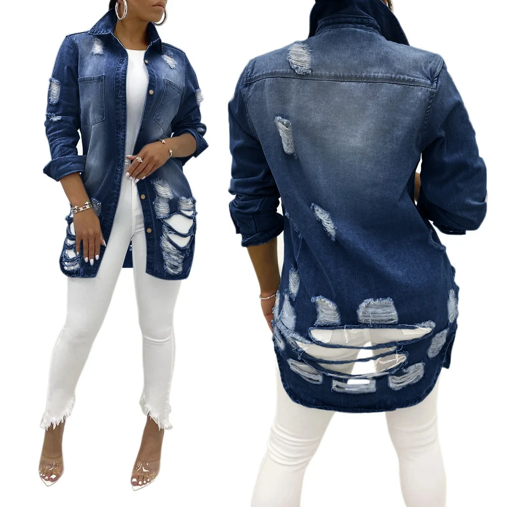 Fashion Autumn Sexy Hole Tassel Woman Demin Jeans Women Plus Size Loose Long Jacket
Fashion Autumn Sexy Hole Tassel Woman Demin Jeans Women Plus Size Loose Long Jacket