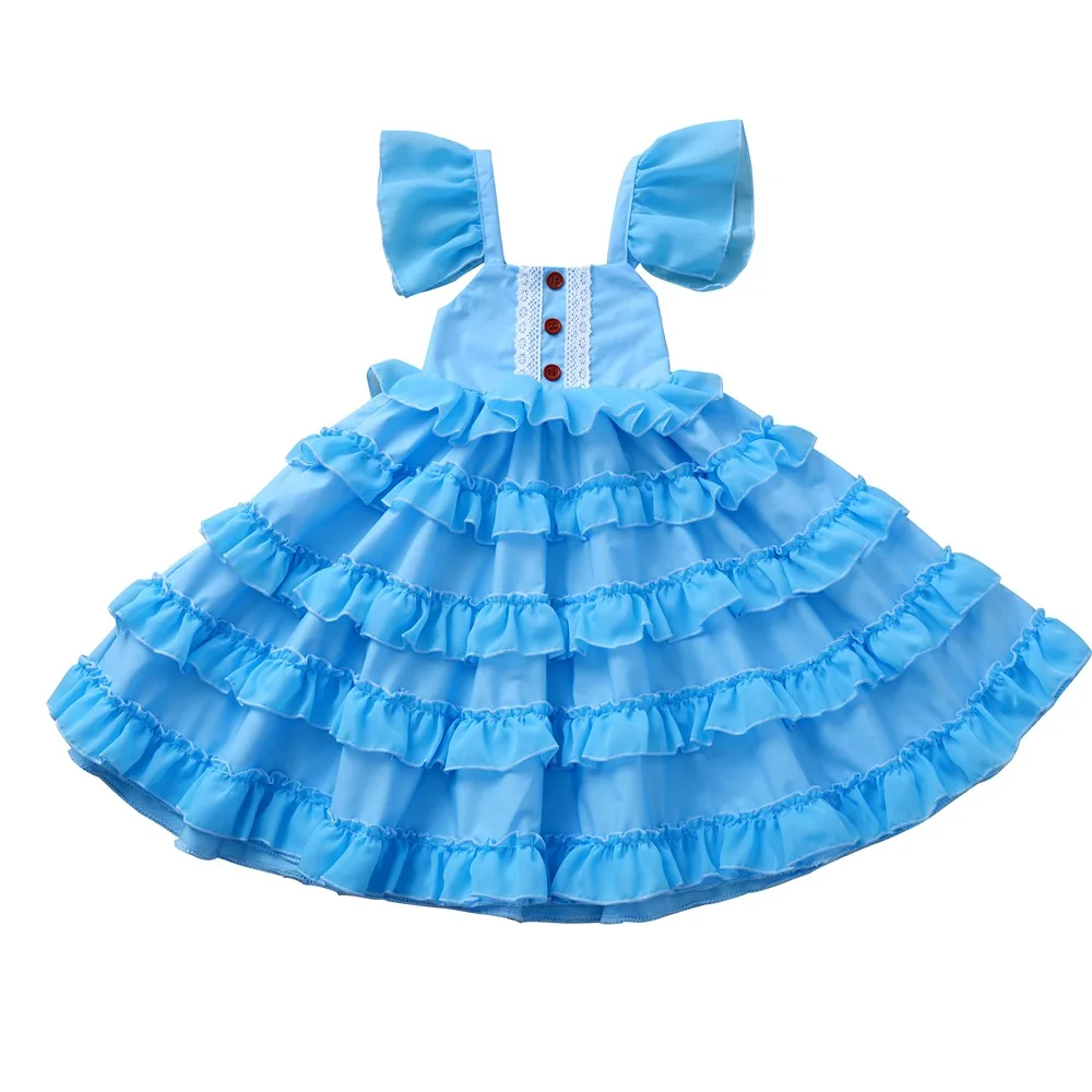 B24489A Popular children dress Summer Girls lace dress baby girls pleated cake long dress, Blue
B24489A Popular children dress Summer Girls lace dress baby girls pleated cake long dress, Blue