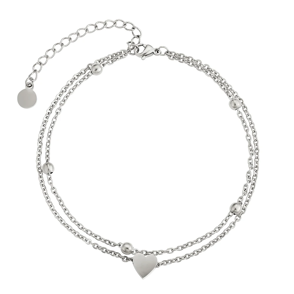 KRKC 2021 summer fashion women foot jewelry adjustable stainless steel silver double layered chain hearts anklets with beaded
KRKC 2021 summer fashion women foot jewelry adjustable stainless steel silver double layered chain hearts anklets with beaded