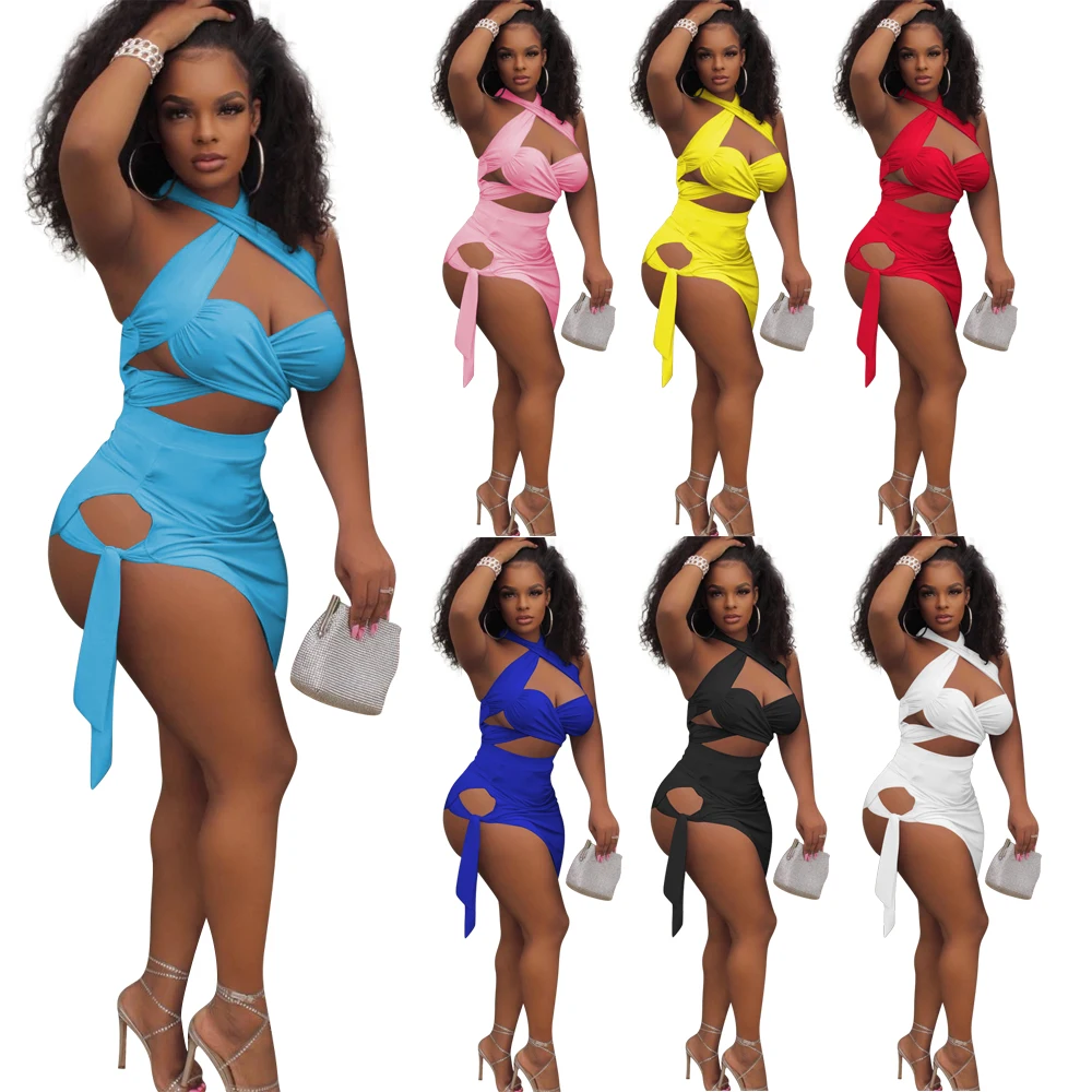 Sexy Girl's Dresses Skirt Set Club Wear Halter Short Dress Cut Out Bandage 2 Piece Skirts Set Women
Sexy Girl's Dresses Skirt Set Club Wear Halter Short Dress Cut Out Bandage 2 Piece Skirts Set Women