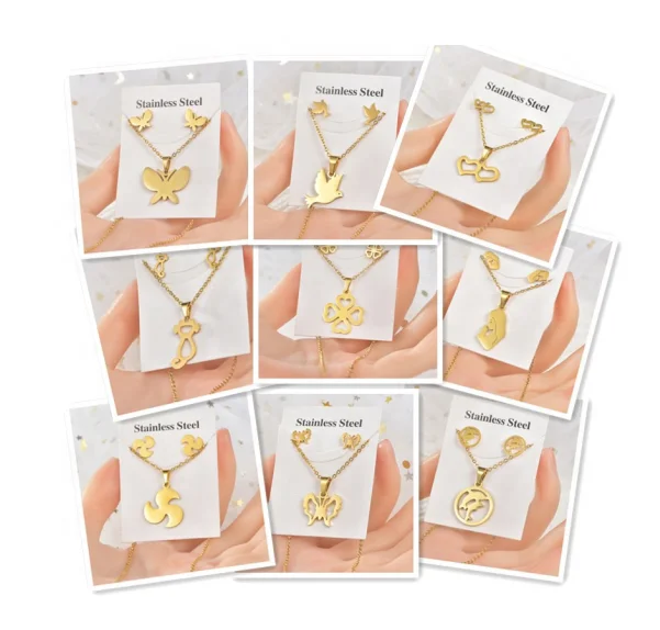 Wholesale Custom Necklace Earring Sets Stainless Steel 18k Gold/Silver Plated Children jewelry set
Wholesale Custom Necklace Earring Sets Stainless Steel 18k Gold/Silver Plated Children jewelry set