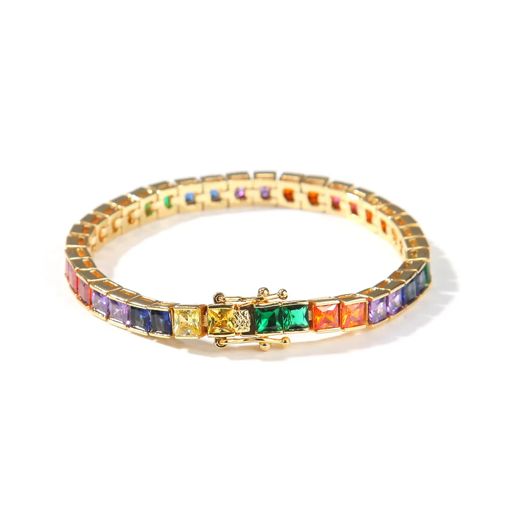 trendy gold 5mm square multicolor clustered diamond rainbow vvs tennis cz chain bracelet women, Silver/gold
trendy gold 5mm square multicolor clustered diamond rainbow vvs tennis cz chain bracelet women, Silver/gold