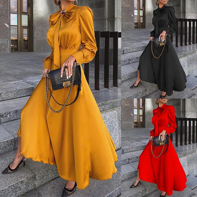 Wholesales amazon Fall clothing woven dresses women lady elegant long sleeve maxi party bow dress, Shown
Wholesales amazon Fall clothing woven dresses women lady elegant long sleeve maxi party bow dress, Shown