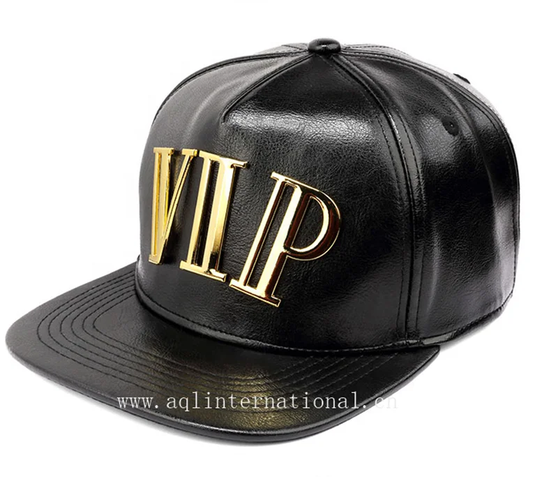 Design your own black leather snapback cap custom metal 3d logo gold plate snapback cap hats for mens hip hop caps hats