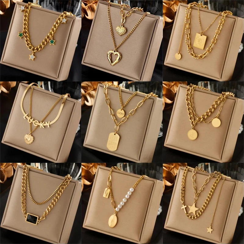 New Stainless Steel Gold Color Multilayer Necklace For Women Hip Hop Punk Street Trend Chain Choker Girls Jewelry Gift
New Stainless Steel Gold Color Multilayer Necklace For Women Hip Hop Punk Street Trend Chain Choker Girls Jewelry Gift