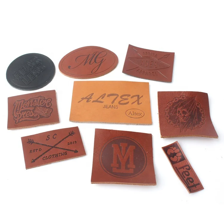 Wholesale Design Custom 3D Name Logo Embossed Genuine Leather Patches and Labels for Bag and Garment