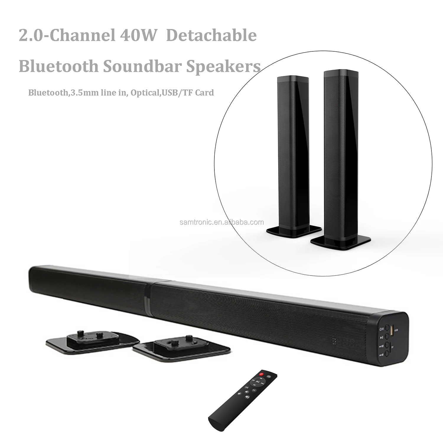 

Samtronic 2019 amazon hot sale 2.0ch wireless soundbar speaker home theater sound bar for TV with USB/TF/Optical/AUX SM2120, Black
