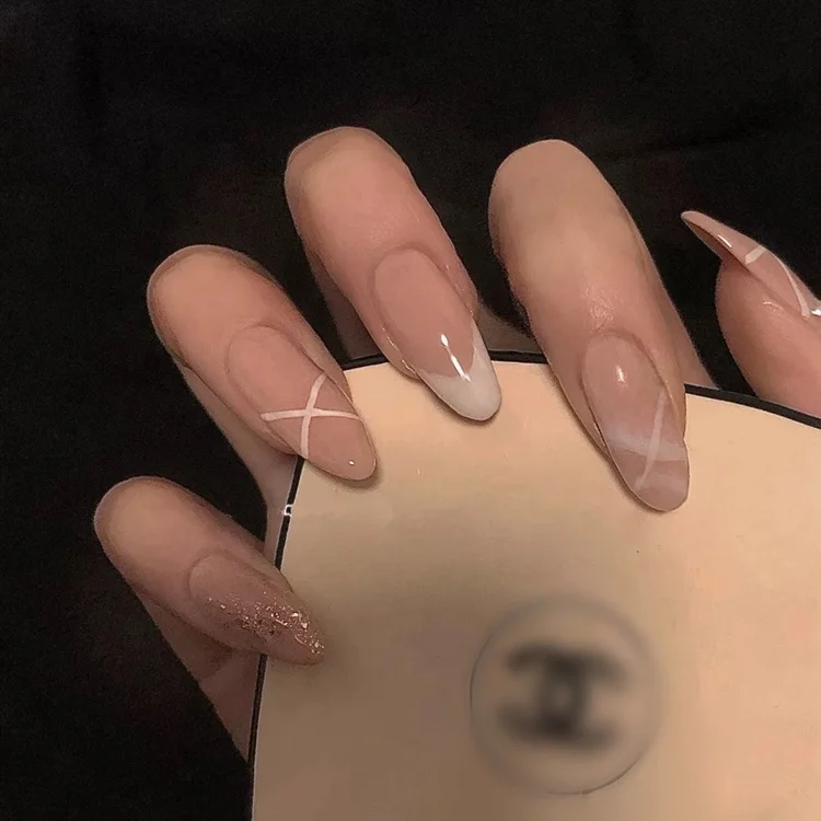 Cross Nude Soft French Gleam Powder Glittering Reusable Gel Nail Finished Art Nail, As pic
Cross Nude Soft French Gleam Powder Glittering Reusable Gel Nail Finished Art Nail, As pic
