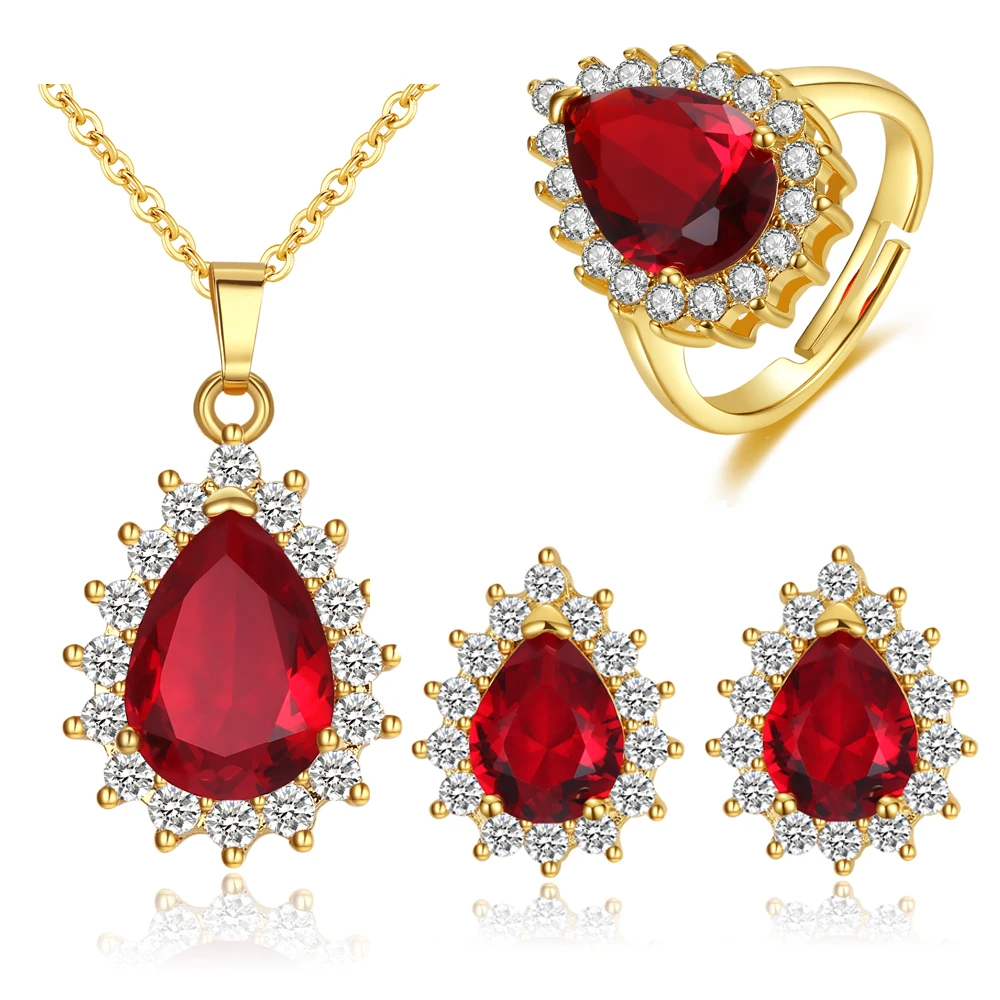Fashion vintage Water Drop Zircon Necklace Earrings Ring Set High Quality Luxury Red Wedding Jewelry Set
Fashion vintage Water Drop Zircon Necklace Earrings Ring Set High Quality Luxury Red Wedding Jewelry Set