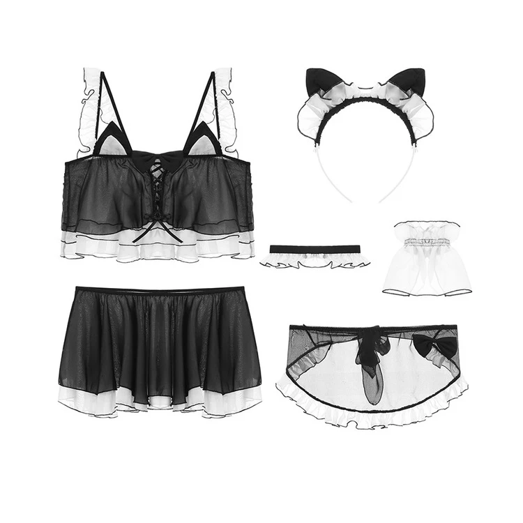 Hot selling six pieces sexy women lingerie cat girl maid cosplay uniform, Black,pink
Hot selling six pieces sexy women lingerie cat girl maid cosplay uniform, Black,pink