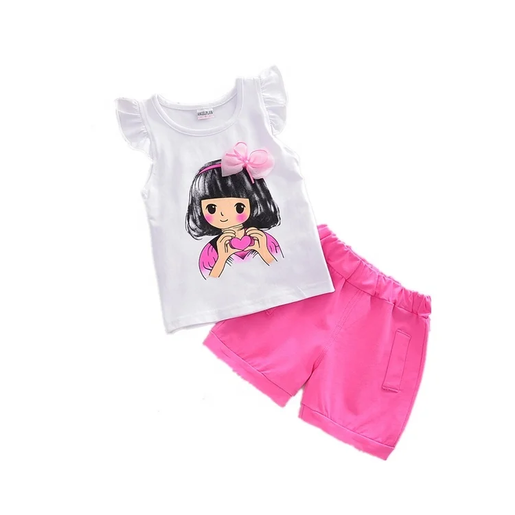 Toplu toptan çocuk giyim seti sevimli bebek kız yaz giysileri zarif moda çocuk kız butik giyim setleri