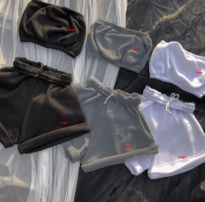 hot sale custom logo printed embroidery women off shoulder tube tops solid two piece set elastic women causal shorts set, Custom choose
hot sale custom logo printed embroidery women off shoulder tube tops solid two piece set elastic women causal shorts set, Custom choose