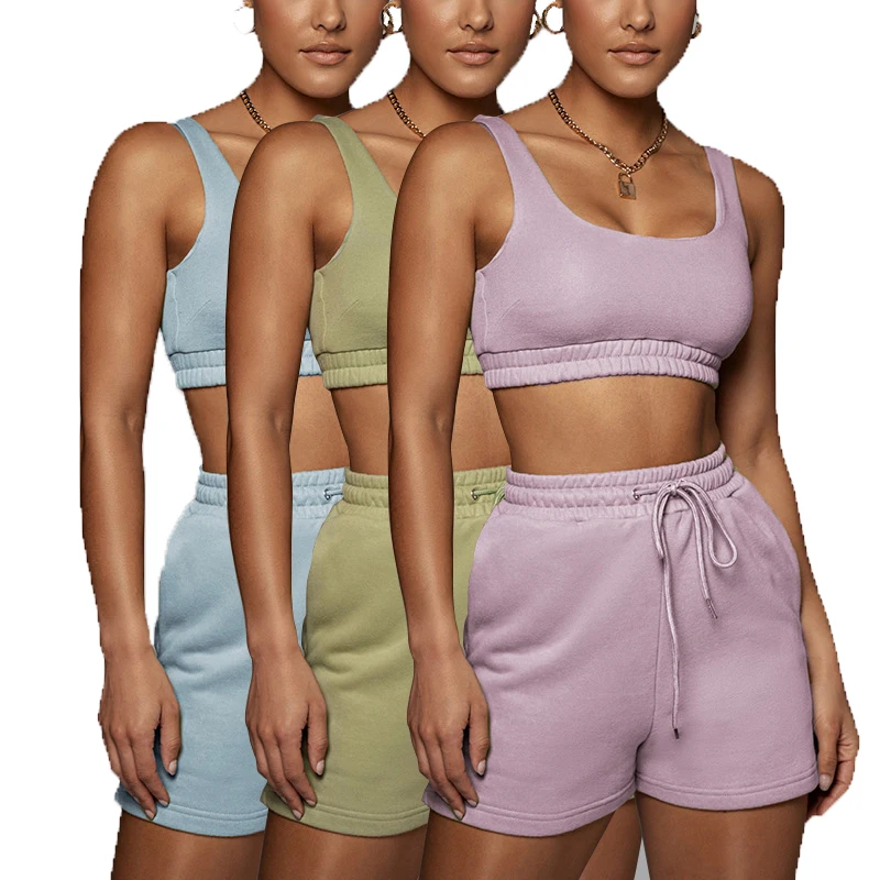 OEM Wholesale Women Clothing Fashion Summer Crop Top Outfit Casual Two Piece Knit Short Set, Black/khaki/blue/gray/white/purple/green
OEM Wholesale Women Clothing Fashion Summer Crop Top Outfit Casual Two Piece Knit Short Set, Black/khaki/blue/gray/white/purple/green