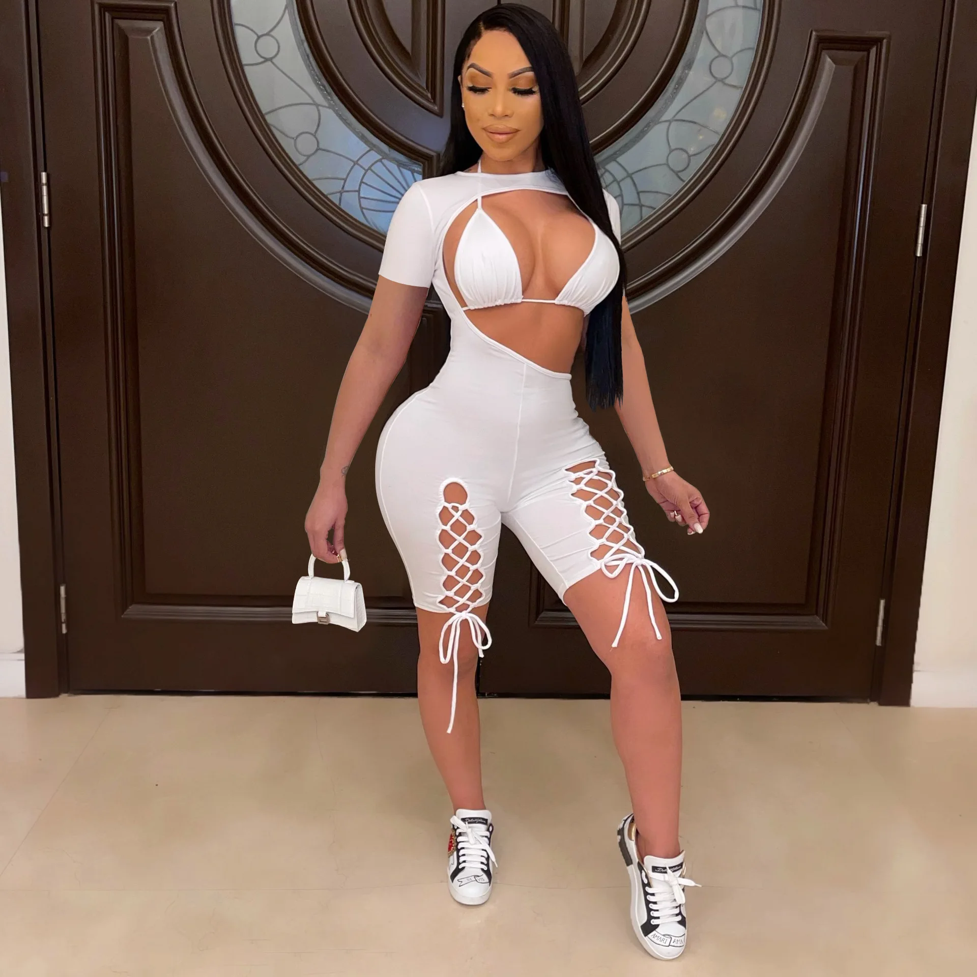 W8171 Wholesale Smart women sexy club cut out jumpsuit summer lace up bikini short sleeve jumpsuit solid white jumpsuit set, Colorful of jumpsuit set
W8171 Wholesale Smart women sexy club cut out jumpsuit summer lace up bikini short sleeve jumpsuit solid white jumpsuit set, Colorful of jumpsuit set