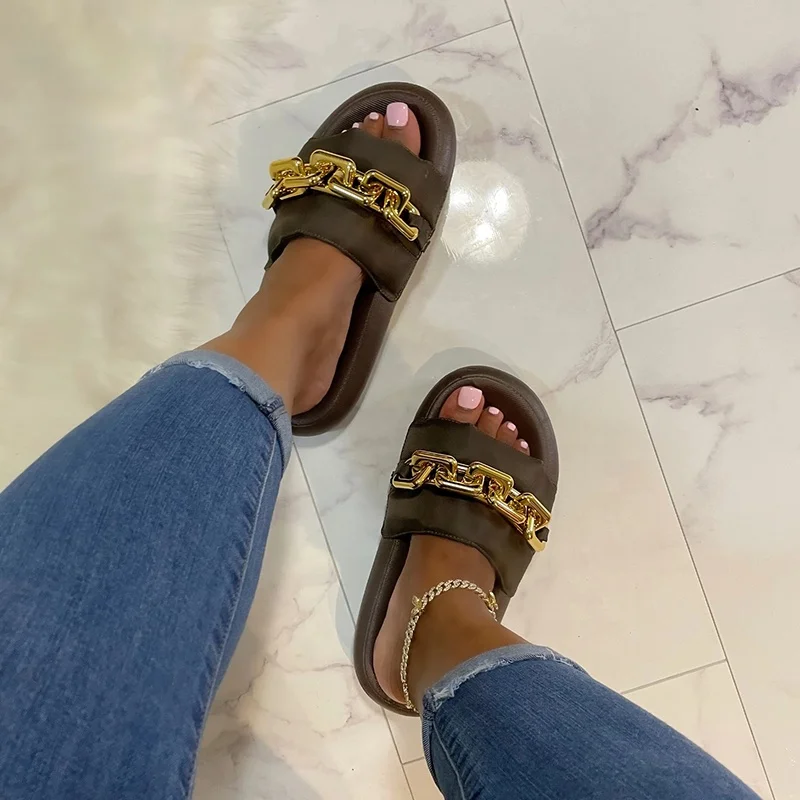Female Large Size Shoes Big Metal Artificial Leather Slides Twist Chain Slippers Summer Women Beach Open Toe Flat Sandals, Black beige green brown
Female Large Size Shoes Big Metal Artificial Leather Slides Twist Chain Slippers Summer Women Beach Open Toe Flat Sandals, Black beige green brown