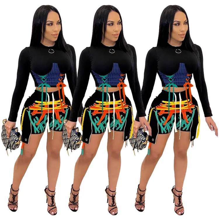 Summer Fashion and Leisure Trendy Eyelets Color Webbing with Women Long-sleeved Shorts Two Piece Suit, As picture
Summer Fashion and Leisure Trendy Eyelets Color Webbing with Women Long-sleeved Shorts Two Piece Suit, As picture