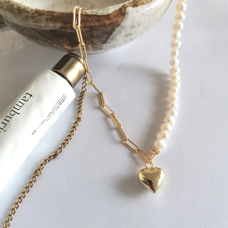 Celi Chic 925 Silver Paper Clips Chain Pearl Necklace Gold Plated Pearls Love Heart Charm Necklace For Ladies, As picture
Celi Chic 925 Silver Paper Clips Chain Pearl Necklace Gold Plated Pearls Love Heart Charm Necklace For Ladies, As picture