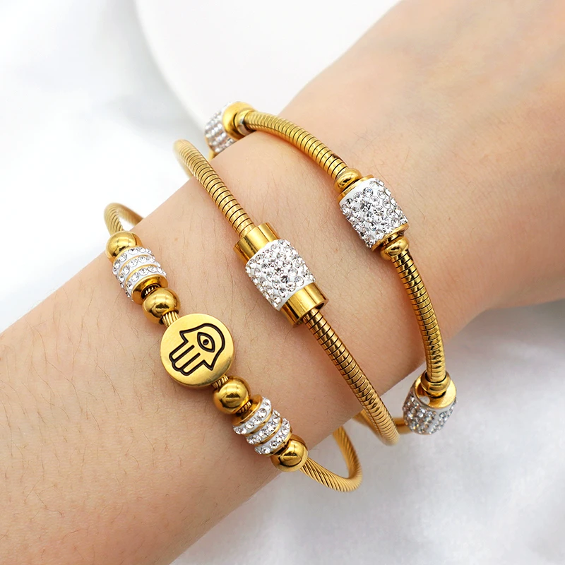 High quality 18K gold plated with pave crystal designer charms stainless steel for summer season bangle bracelets
High quality 18K gold plated with pave crystal designer charms stainless steel for summer season bangle bracelets