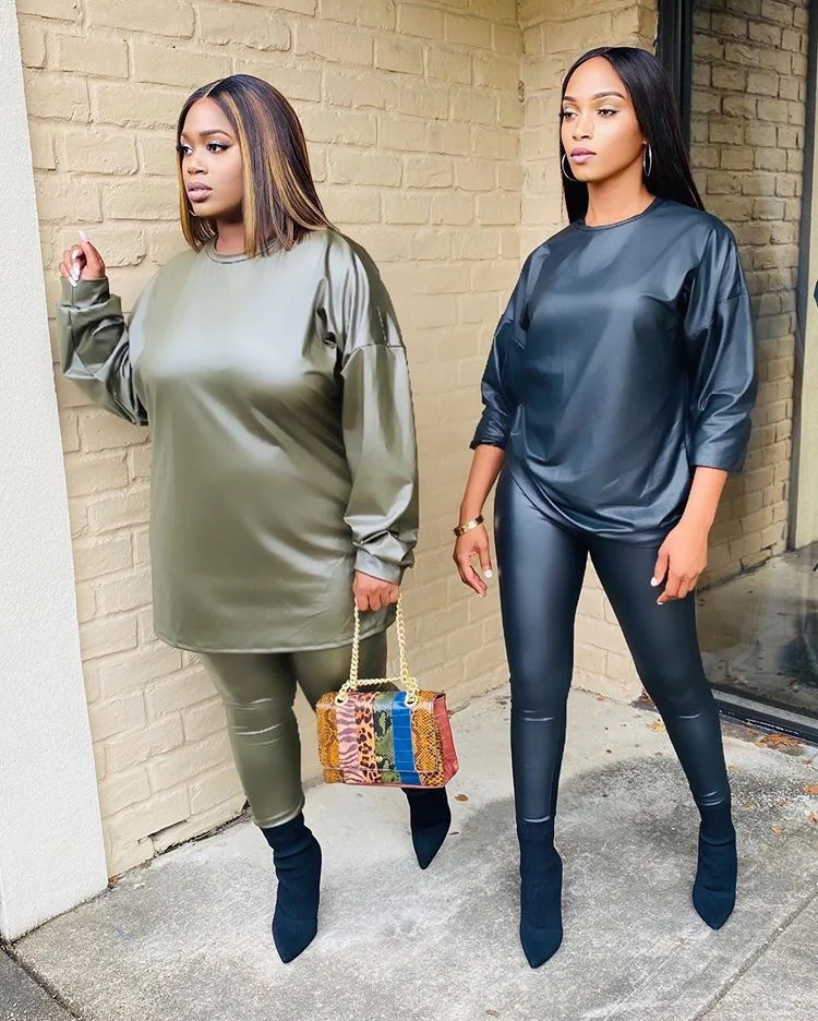 2021spring New Arrival PU leather two piece set for women hot trendy solid color plus size 4xl 2 piece leather pants set Women, Solid black/blue/pink/two piece satin set pants
2021spring New Arrival PU leather two piece set for women hot trendy solid color plus size 4xl 2 piece leather pants set Women, Solid black/blue/pink/two piece satin set pants